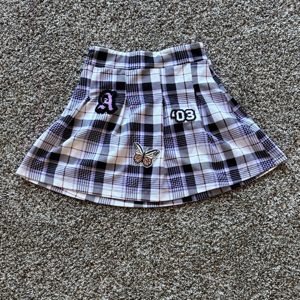 Planet Gold Black and White Plaid Mini Skirt with Patches